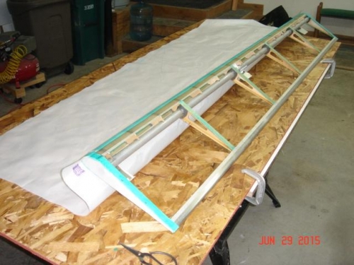 Fabric attached to leading edge, glue drying