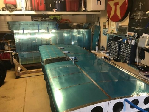 completed outbound bottom skin on right wing