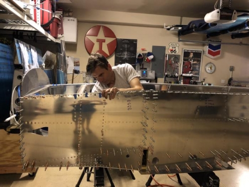 First time inside the fuselage.  Not near as roomy and comfortable sitting on the main bulkhead