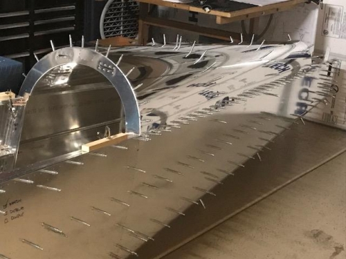 Looking aft down the tail left side skin and top skin