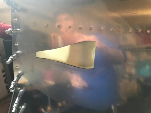 Fuselage scoop sealed into place.