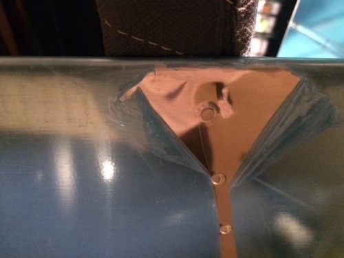 Damage to leading edge of rudder skin (to be replaced)