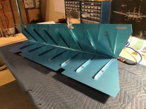 Right Elevator skin with Stiffiners clecoed into place
