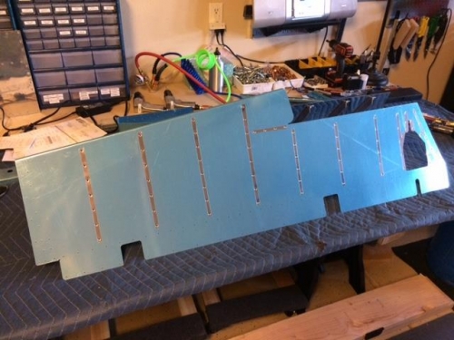 Letf Elevator skin with protective vinyl removed in rivet areas