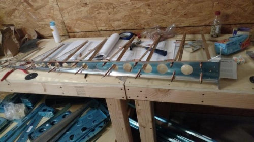 Stiffeners cleko'd to rudder spar