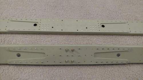 Stiffener plates riveted. Aft spar (bottom), front spar (top)