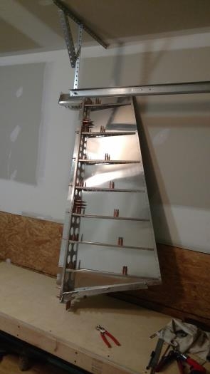 Starboard rudder skin cleco'd to spar and stiffeners