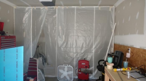 Shop before building Drill Press; Coffee warming on table