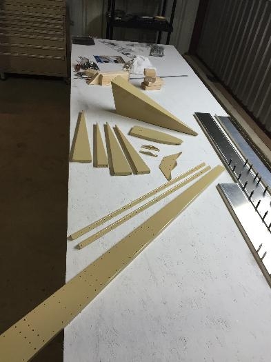 Rudder skeleton parts fresh out of the paint booth.