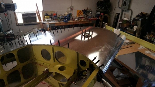 Left tank with top skin clecoed on.