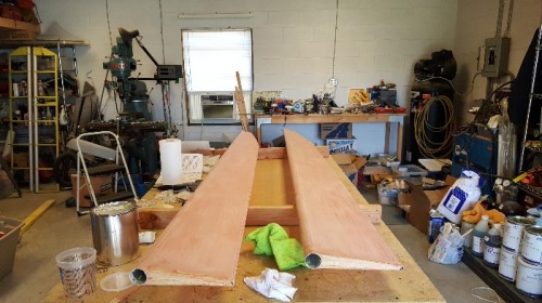 Ailerons with fabric shrunk,first coat of Poly Brush