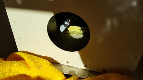 Lower vent hole in rear tower