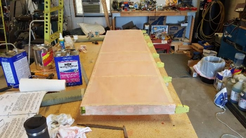 Right stabilizer with fabric shrunk and  first coat of Polybrush