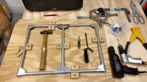 Sample frame, aluminum tubing, gussets, and avex rivets