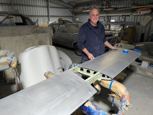 Aeropaint owner, Keith, with the horizontal stabiliser