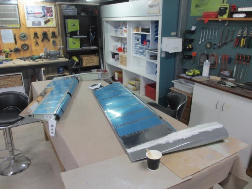The two elevators, getting another coat of epoxy filler on the tips