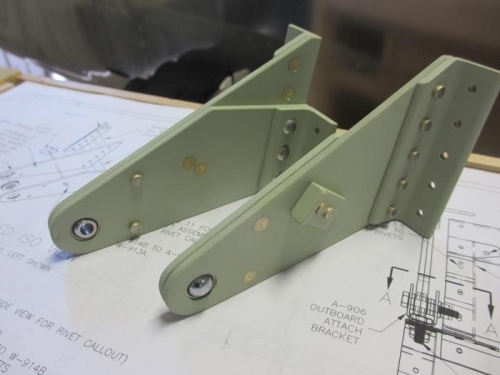 The left and right inboard aileron hinge brackets, now assembled