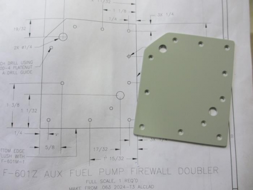 The fuel pump firewall doubler, made as per drawings