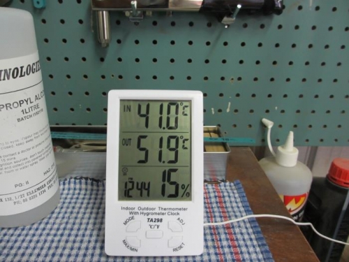 Pretty hot out today! Outside temp is as measured against the tin wall