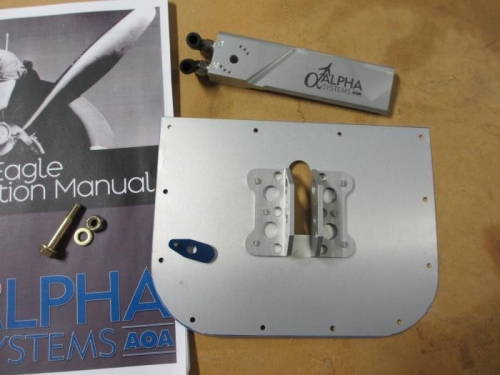 The Alpha Systems AoA parts. I shaped the mounting plate to fit one of the under-wing inspection holes