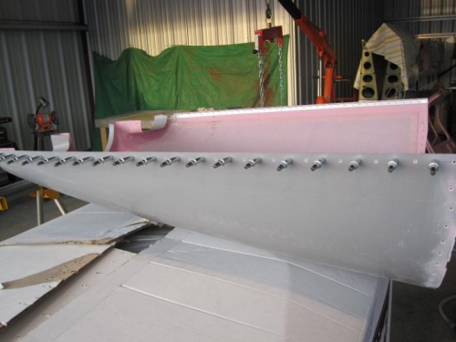 Top cowl machine countersunk and ready for riveting