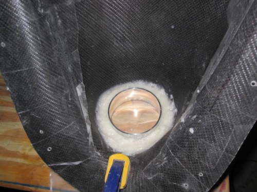 A rear view of the aluminum ring and the flox holding it in place