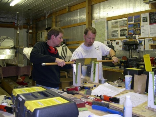 Troy assisting Tom rolling his leading edge