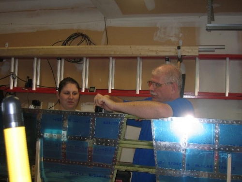 Another shot of Renee assisting me with rivetnig the spar