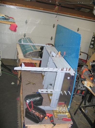 Bottom skin, outboard ribs, and the bulkheads cleco'd