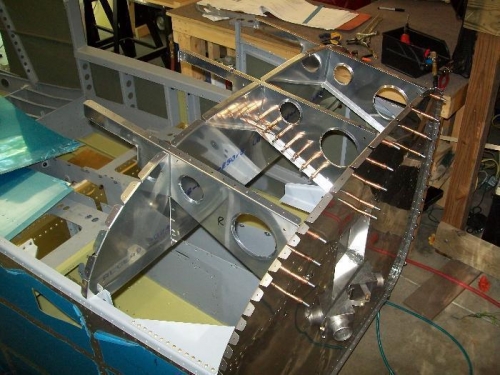 Upper fuselage panel cleco'd into the fuselage