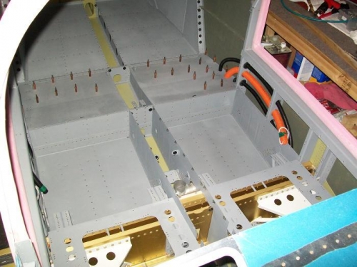 Both rear floor pans viewed through the windshield