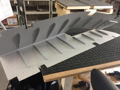 Upper stiffeners riveted onto left elevator