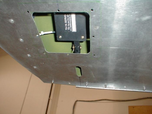 Trim Servo mounted showing control arm hole
