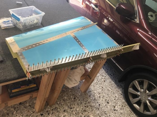 Rear spar attached with clekos and ready to rivet.