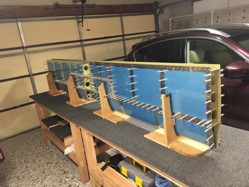 Everything but the rear spar is in place for riveting.