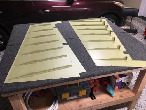 Stiffeners and shear clips riveted into place.  One clip was installed improperly.