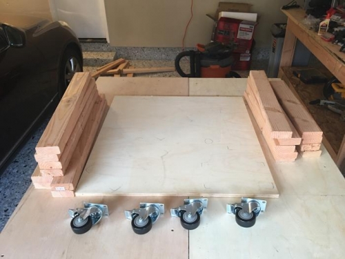 Lumber cut and ready to assemble into my mobile table.