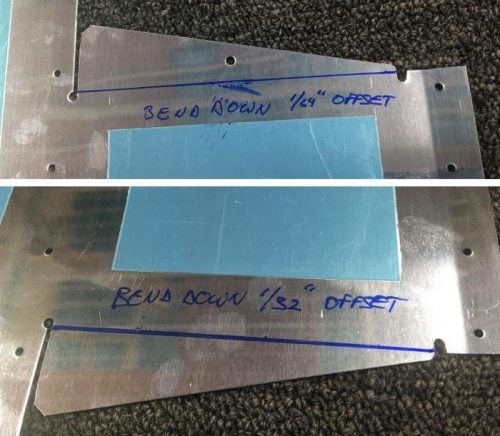 Upper (top) and lower (bottom) LHS skins closeout tab bends.