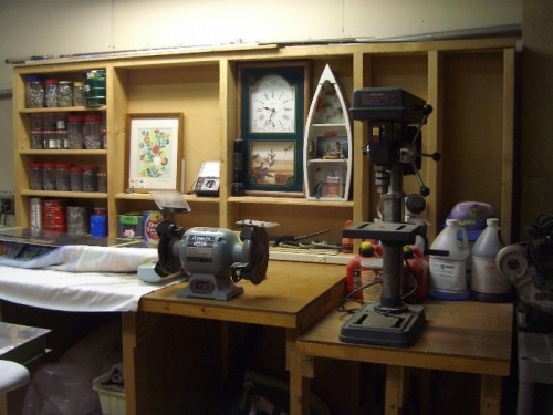 Secondary bench, ginder, drill press, vice on left out of veiw