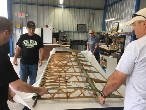 Getting the fabric ready for the bottom of the left wing.