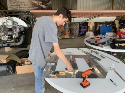 Lawson working on the center of the turtledeck