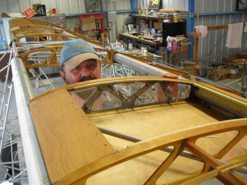 Michael working on bonding the sides of the wing locker.