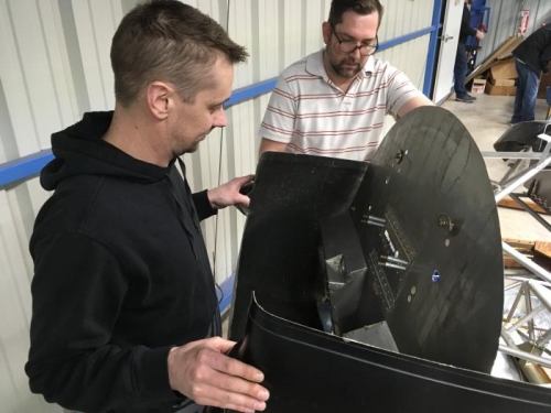 Bryan and Brian work on cowling fit.