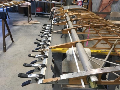 stiffeners for trailing edge epoxied and clamped in place.
