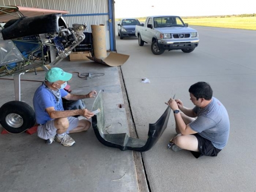 Pete and Robert cleaning up bottom cowl