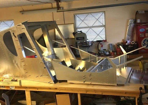 fuselage rearranged on bench