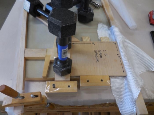 Another view.  This shows the stop blocks screwed to the table to hold the CS Spacer and the wood.