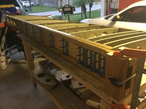 Left Wing Main Ribs Clecoed to Main & Rear Spar