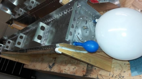 balloons inflated, soapy water testing