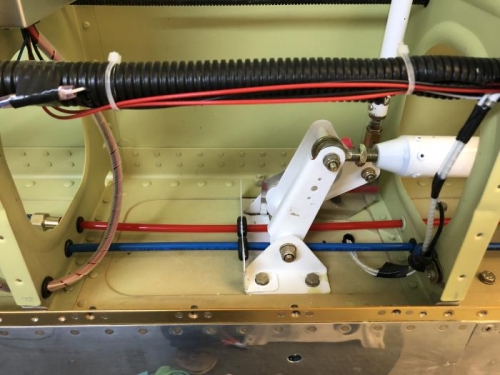 Pitot/AoA running thorugh fabricated bracket to ckear the bellcrank assembly.